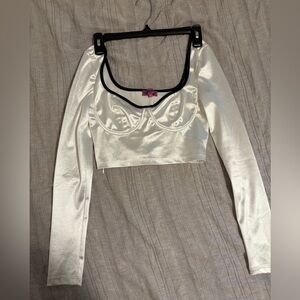 Edikted White Satin Long Sleeve Crop Top